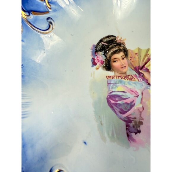 JPF Germany Japanese Geisha Bowl Decorative Porcelain Cobalt Blue Gold Gilt Home - Picture 7 of 15